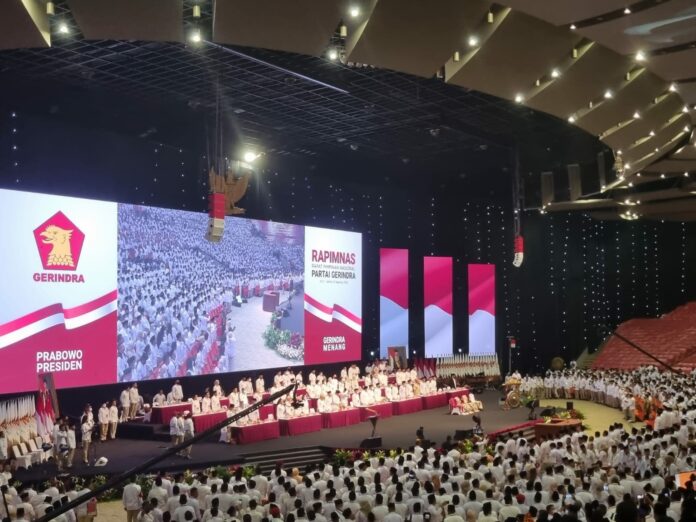 Partai Gerindra menggelar Rapimnas untuk menentukan sikap Prabowo Subianto sebagai capres 2024. Foto: Mambruks.com/Istimewa.