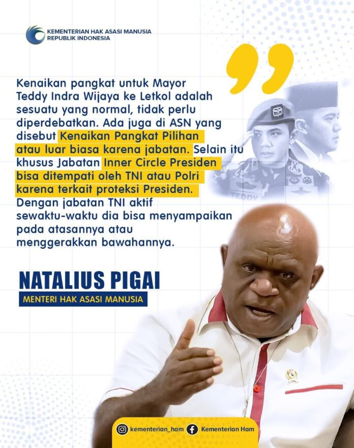 Kenaikan Pangkat, Teddy Indra, Letkol Teddy, Menteri HAM, Natalius Pigai, Mabes TNI, Proteksi Presiden, TNI Polri, KSAD Maruli, Brigjen Wahyu, Inner Circle, Peraturan TNI, Jabatan Strategis, Aturan Kenaikan, Prosedur Administrasi