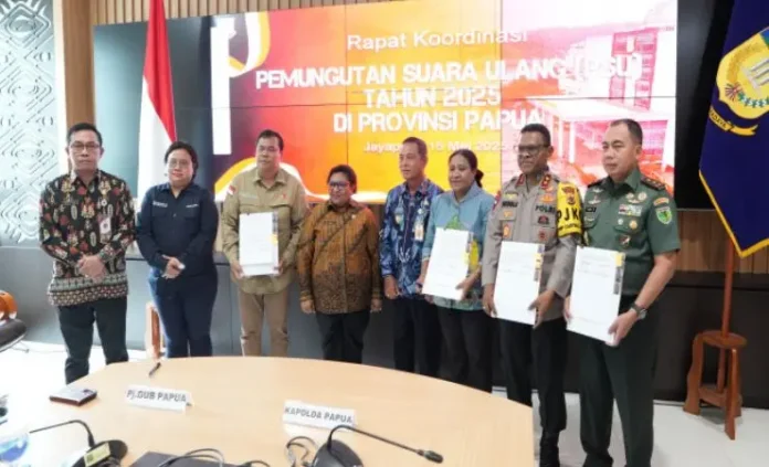 psu papua, anggaran psu, dana psu papua, pilkada ulang, pemilihan gubernur papua, npdh papua, sumber apbd, netralitas asn, bawaslu papua, kpu papua, polda papua, kodam cenderawasih, wamendagri ribka haluk, pilkada papua 2025