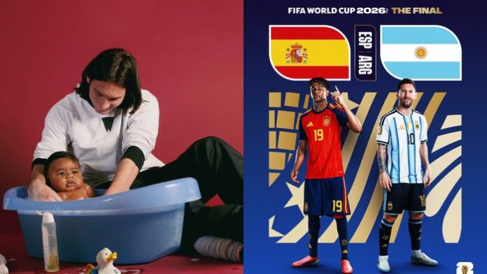 Foto Lionel Messi yang sedang memandikan bayi Lamine Yamal kembali viral menjelang final Piala Dunia 2026. Keduanya kini akan saling berhadapan saat Argentina menghadapi Spanyol.
